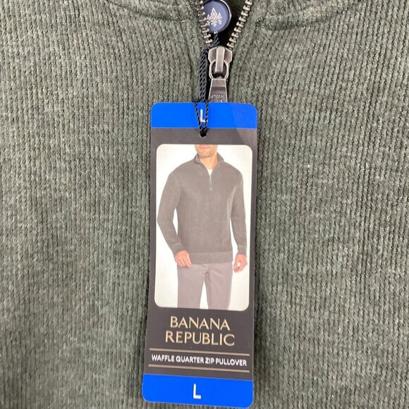 NEW Banana Republic Mens L Waffle Quarter Zip Pullover Sweater Green - Picture 6 of 7